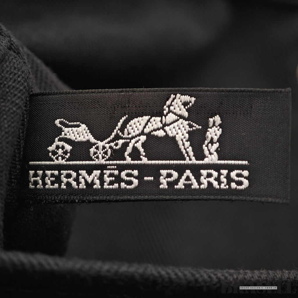 HERMES Valparaiso MM Handbag Toile Chevron Leather Black Unisex With Dust Bag
