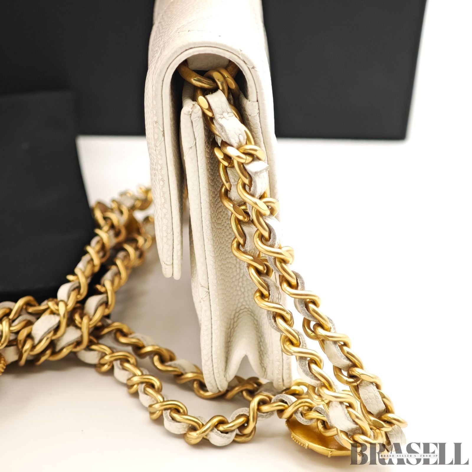 CHANEL Mini Matelasse Quilted Chain Shoulder Bag Women White w/Box Dust Bag
