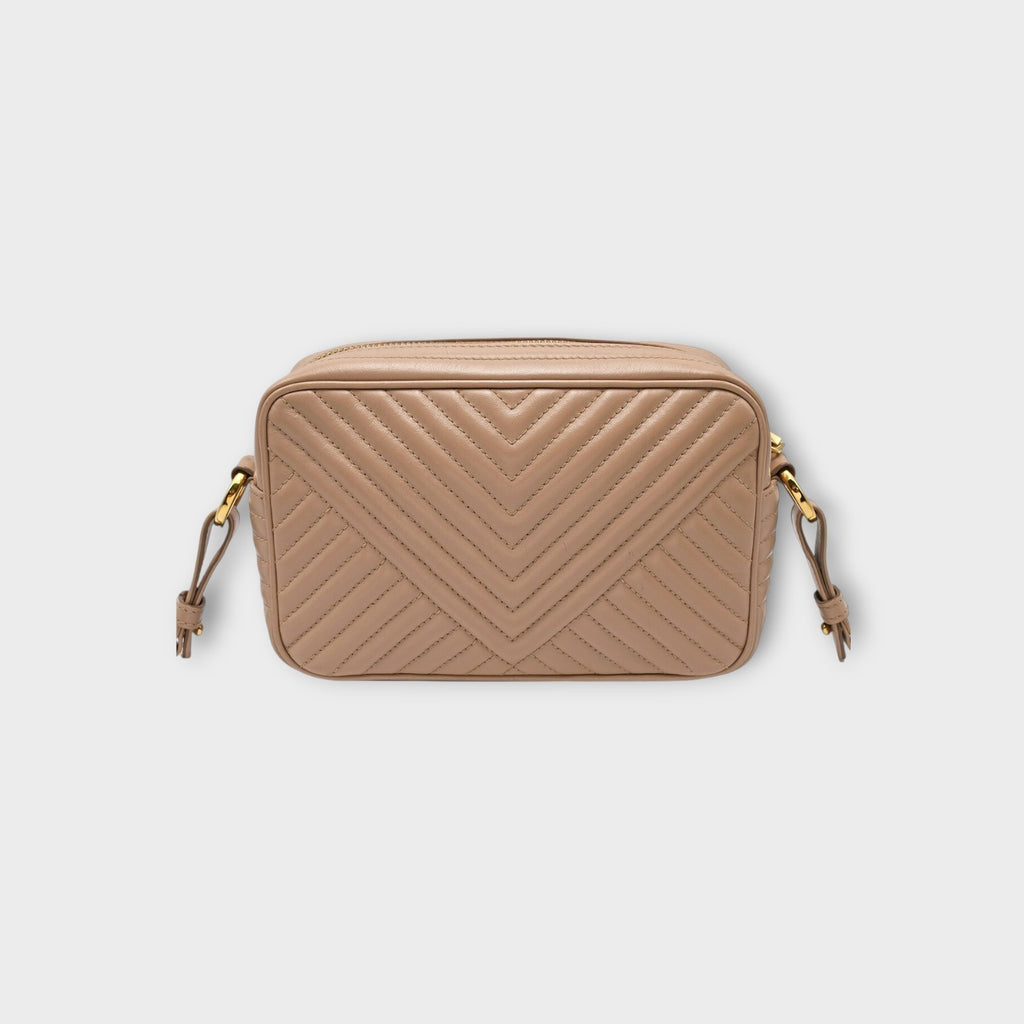 Prada Chain Shoulder Bag Triangle Logo Crossbody Bag 1BH102 Leather Beige 【A】