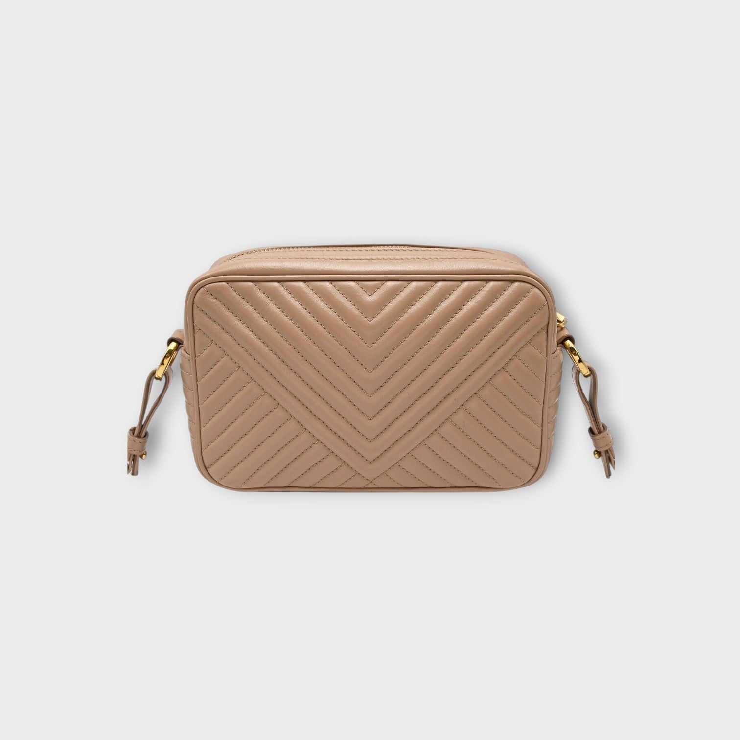 Prada Chain Shoulder Bag Triangle Logo Crossbody Bag 1BH102 Leather Beige 【A】