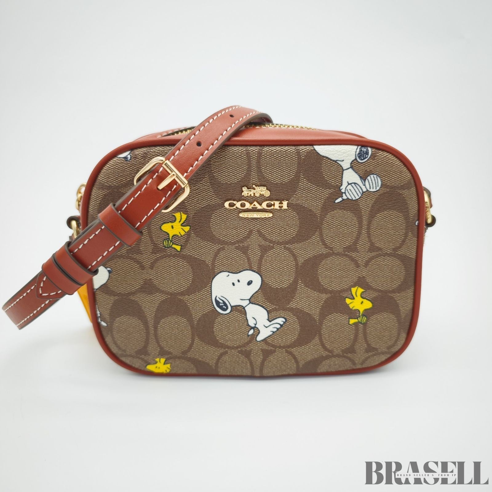 COACH Signature Snoopy Collaboration CF428 Compact Bag Cute Character Khaki