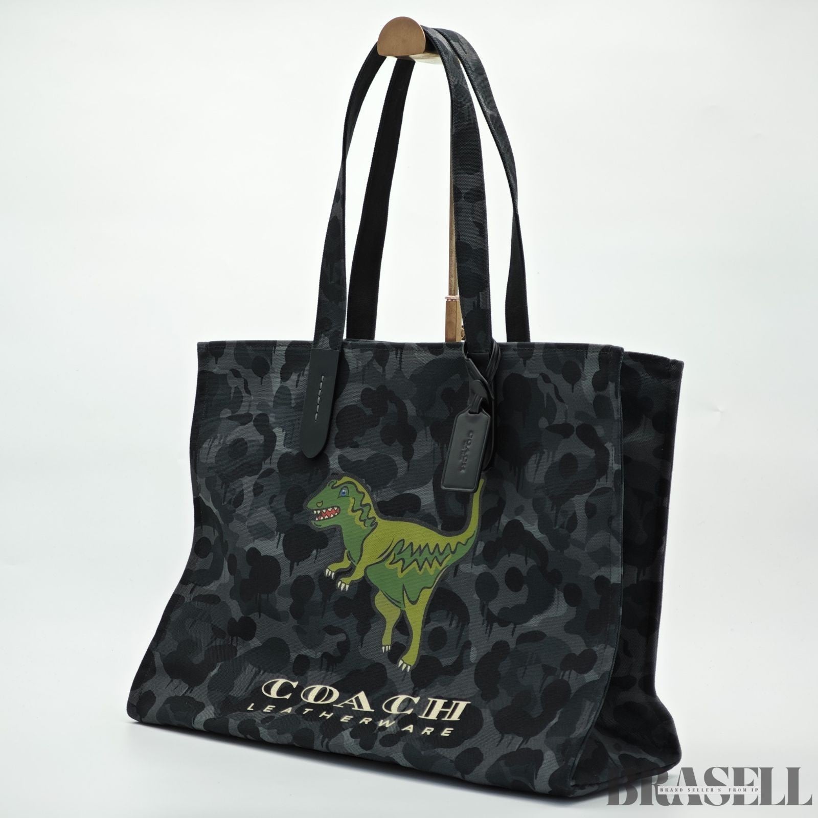 COACH Camo Print and Rexy Tote CCD11 A5F Dinosaur Tote Bag Black
