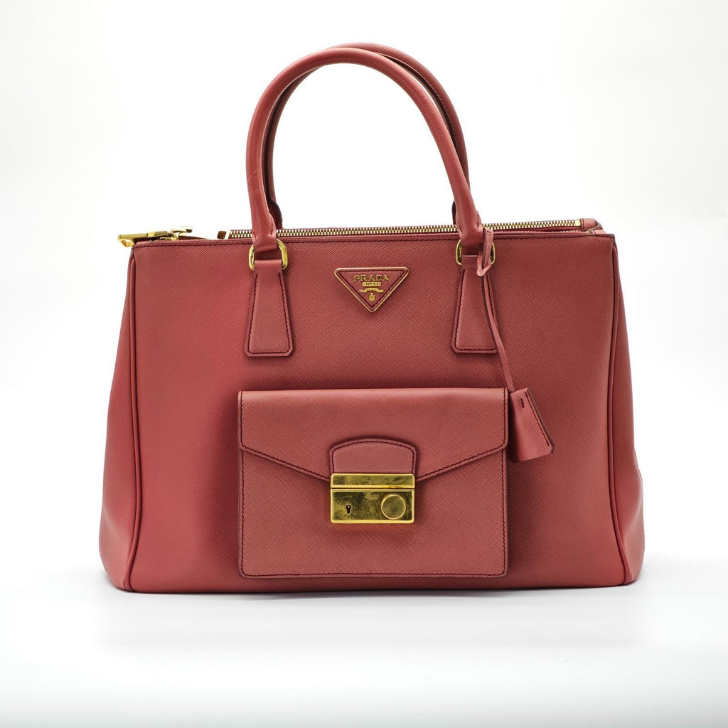 PRADA Saffiano Leather Galleria 2-Way Handbag/Tote Bag Pink with Shoulder Strap