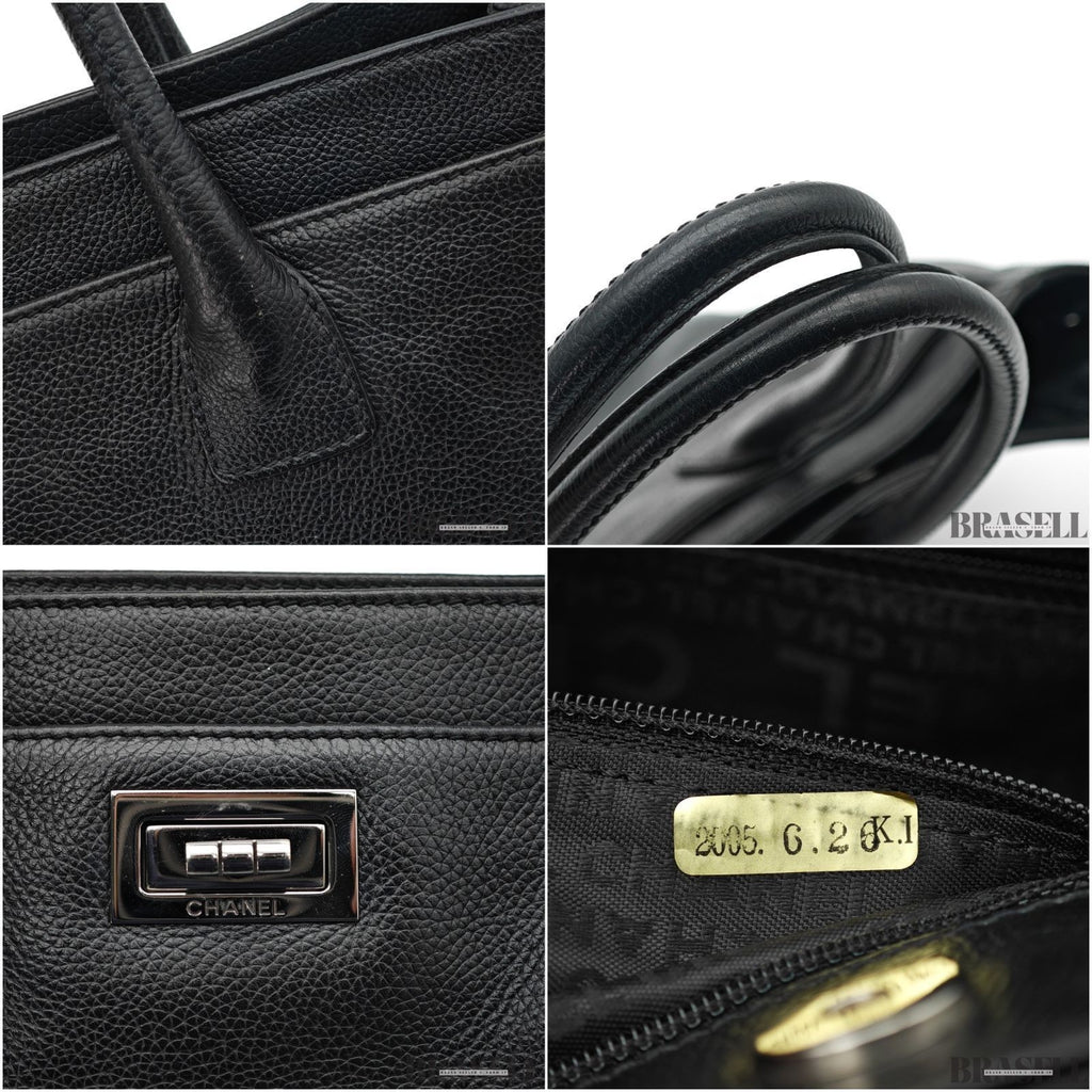 CHANEL Turnlock Caviar Skin Tote Bag Black Large CC Shoulder Bag Women's