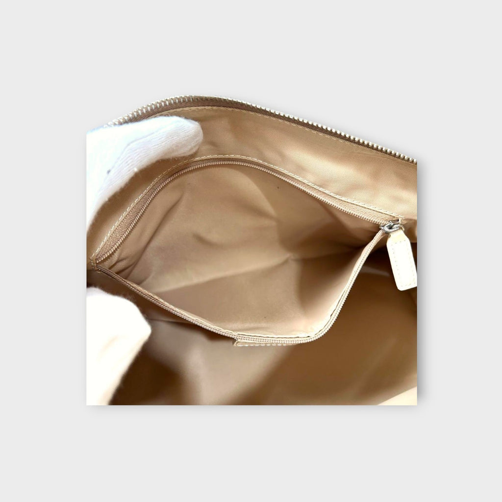 Dior Trotter PVC Leather Floral Handbag Tote Bag Beige Silver Hardware 【B】