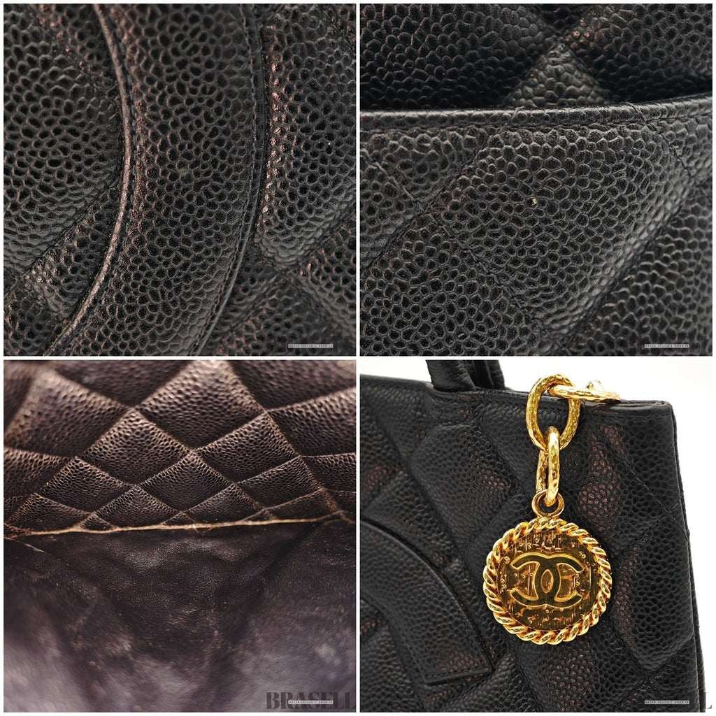 Chanel caviar skin A01804 Coco Mark Tote Bag Handbag Black Women Guarantee Card