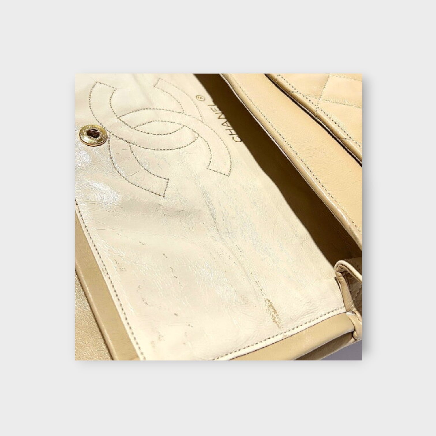 Chanel Classic Double Flap Bag 25 Beige Lambskin with Chain Strap and CC Logo【B】