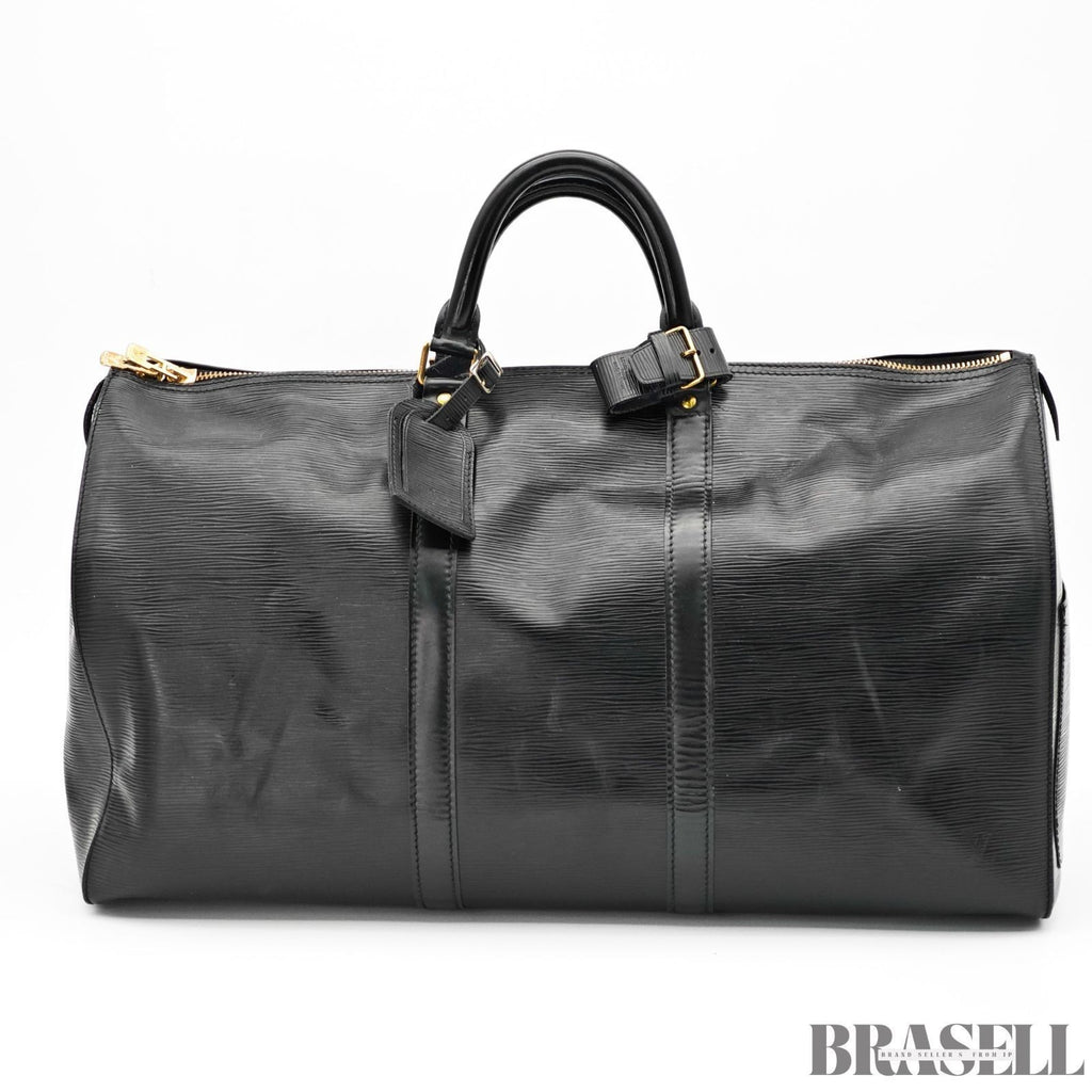 Louis Vuitton Epi Leather Keepall 50 Black Embossed Logo Boston Bag Travel Large