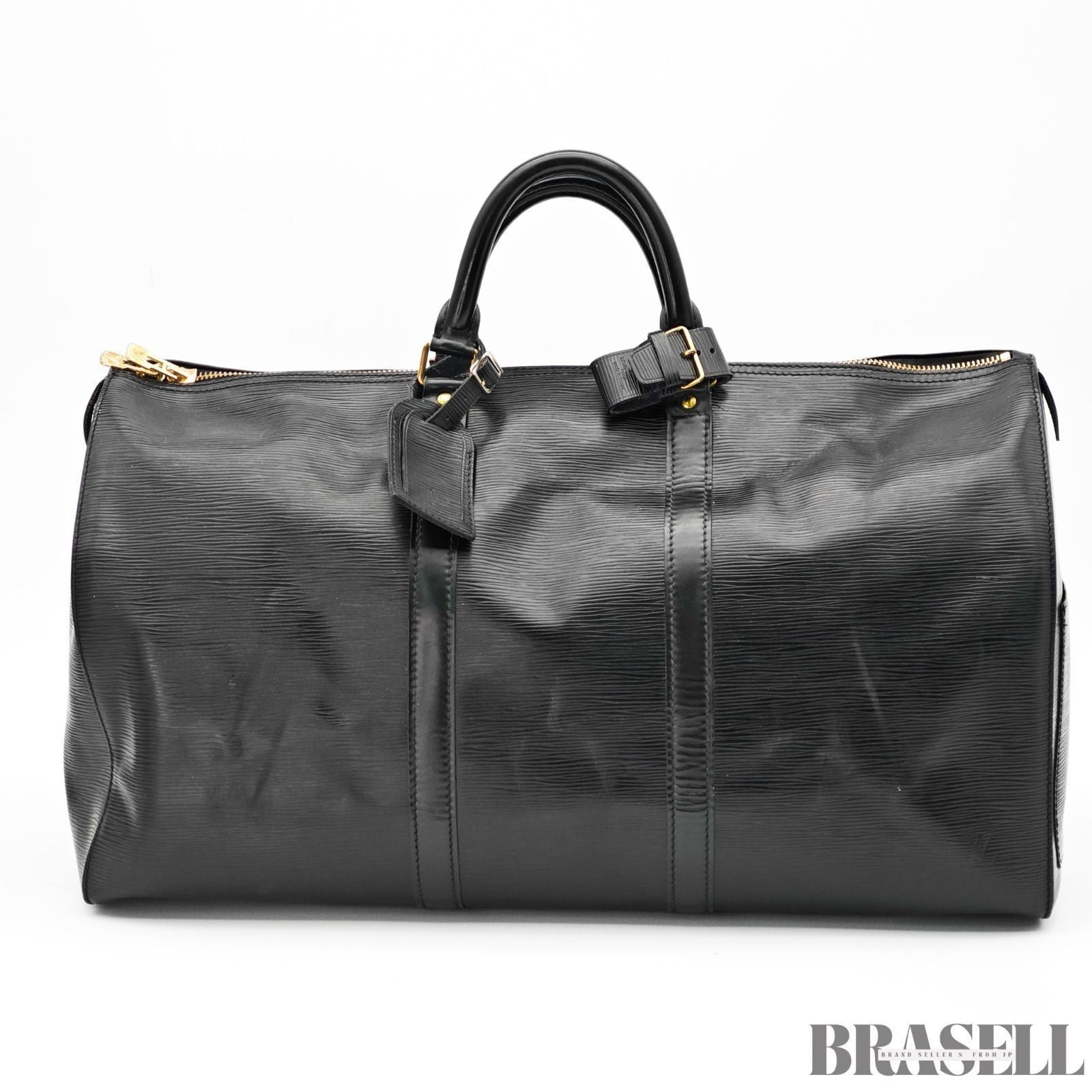 Louis Vuitton Epi Leather Keepall 50 Black Embossed Logo Boston Bag Travel Large