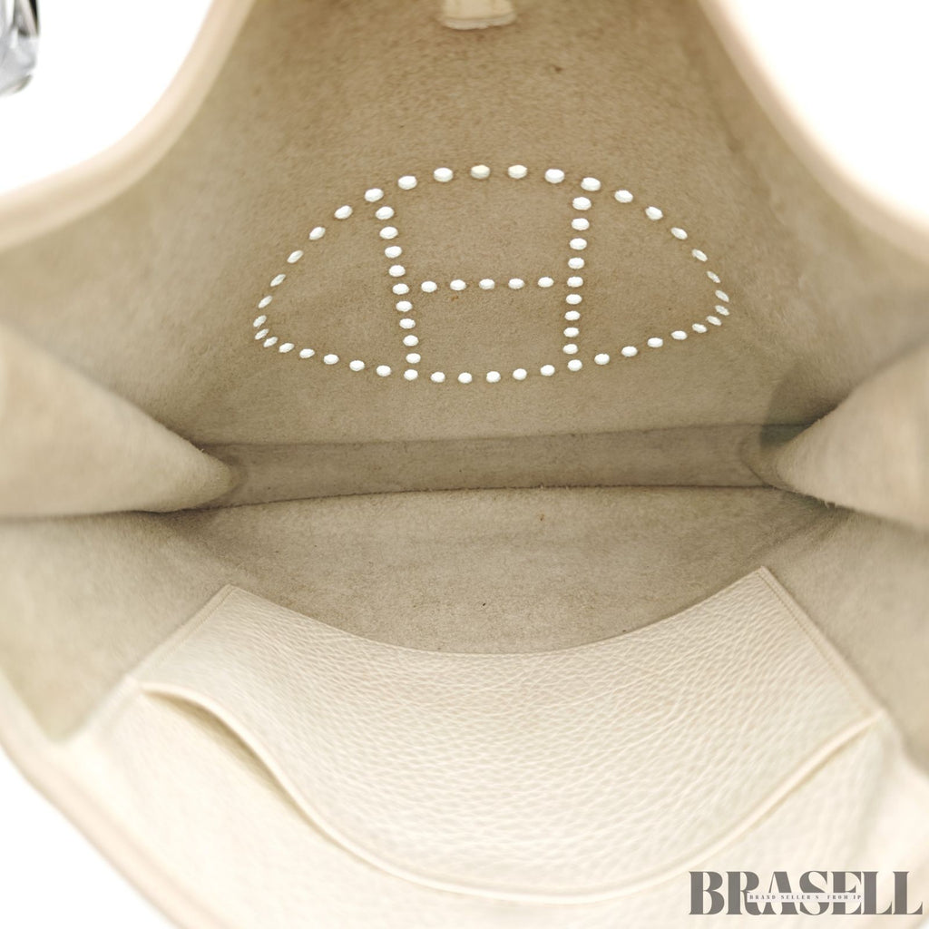 Hermes Evelyne I PM Taurillon Clemence Shoulder Bag White Unisex Silver Hardware