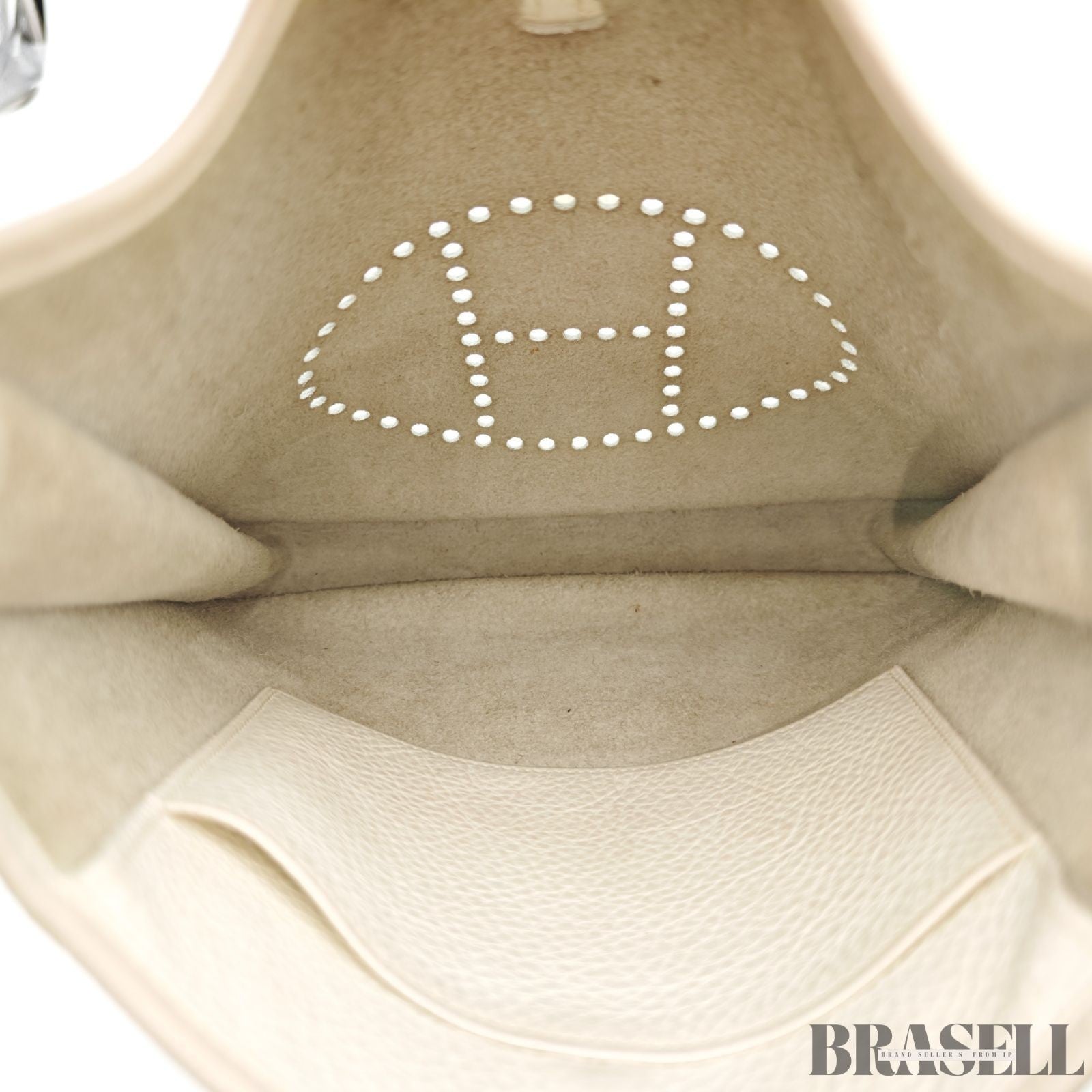 Hermes Evelyne I PM Taurillon Clemence Shoulder Bag White Unisex Silver Hardware