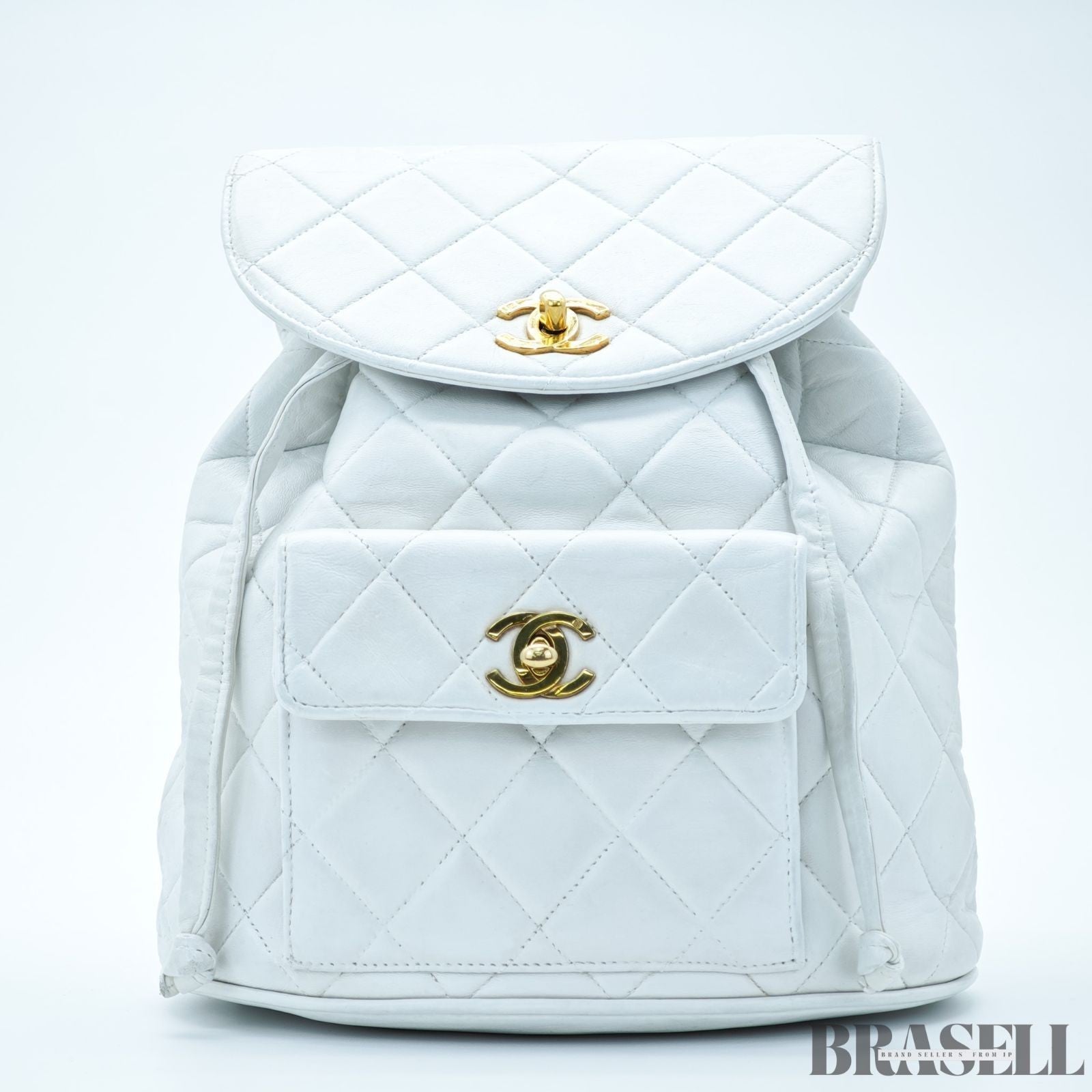 Chanel Matelassé Chain Backpack White Rucksack Bag Women Gold Hardware