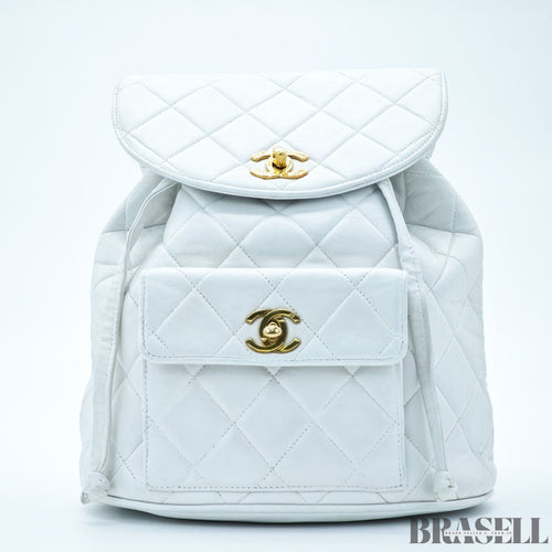 Chanel Matelassé Chain Backpack White Rucksack Bag Women Gold Hardware