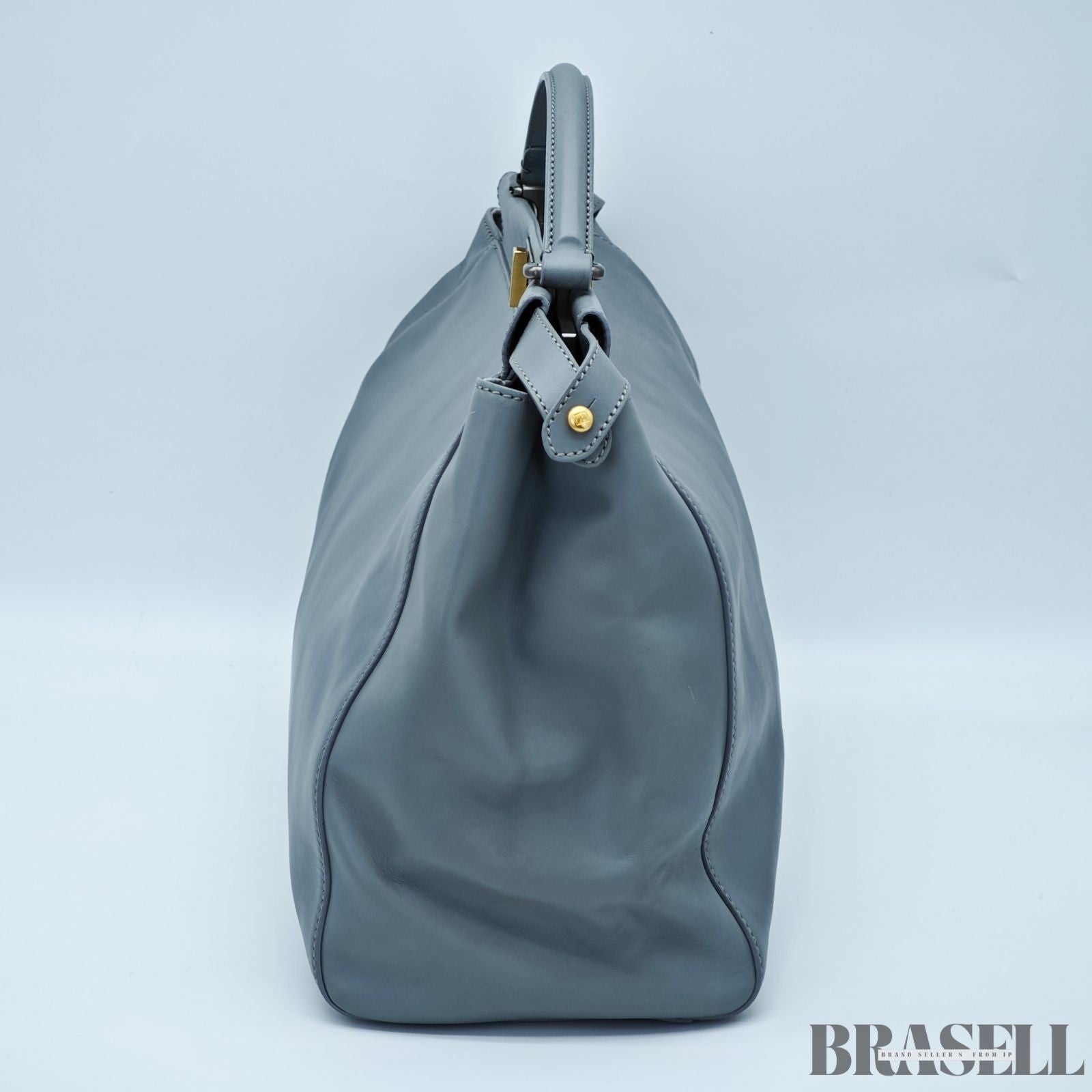 FENDI Peekaboo Large Gray Leather Handbag Shoulder Bag w/ Dust Bag Women's