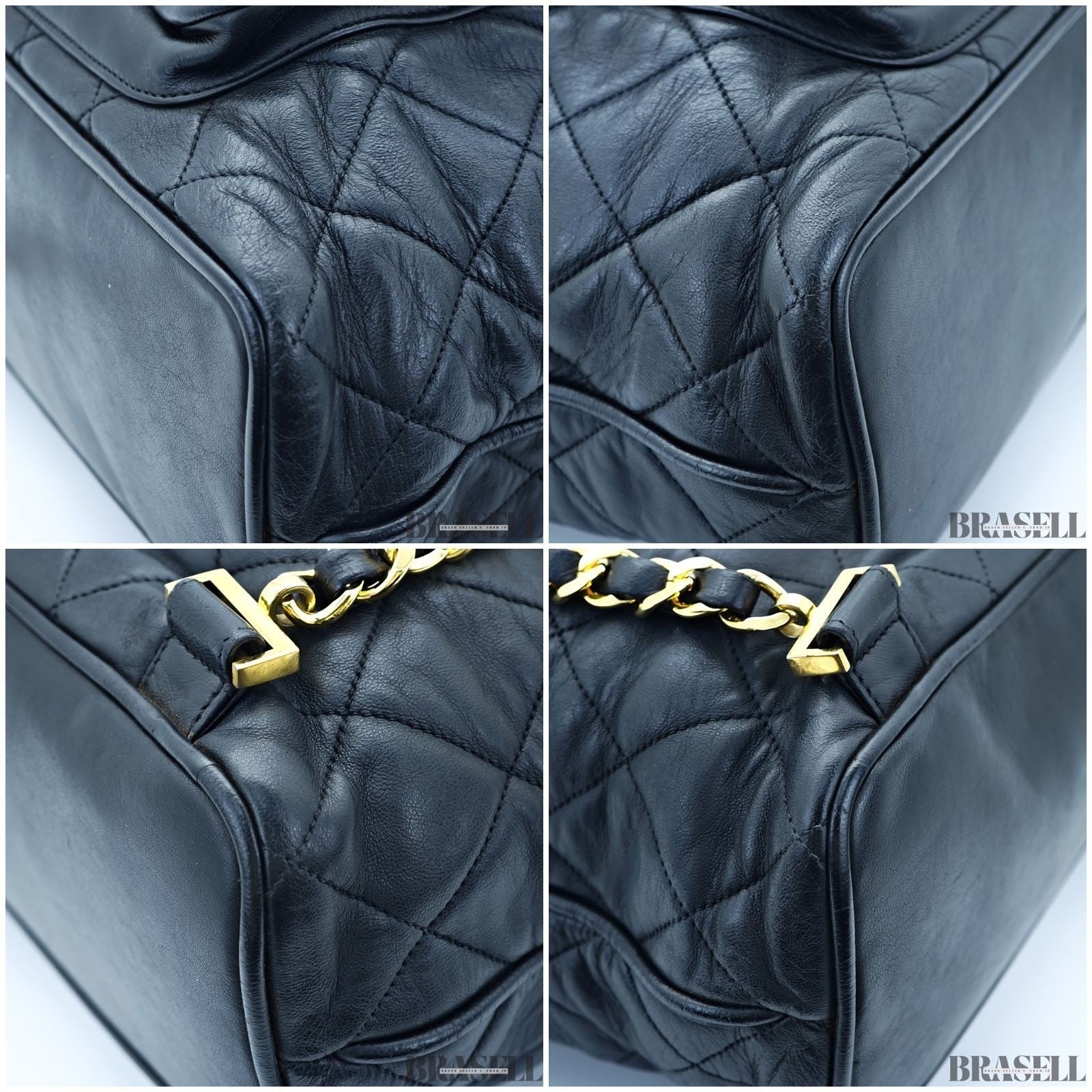 Chanel Vintage Matelassé Drawstring Backpack Rucksack Bag Black Women