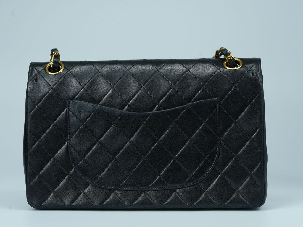 CHANEL Matelasse 25 Double Flap Vintage Chain Shoulder Bag Black Gold