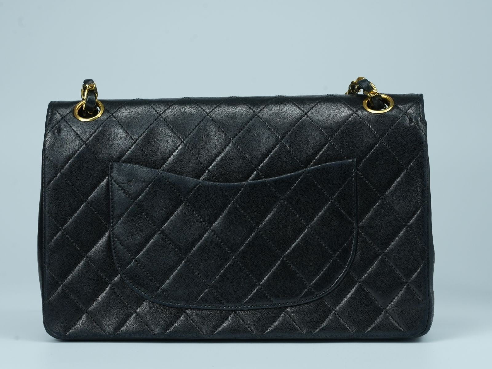 CHANEL Matelasse 25 Double Flap Vintage Chain Shoulder Bag Black Gold