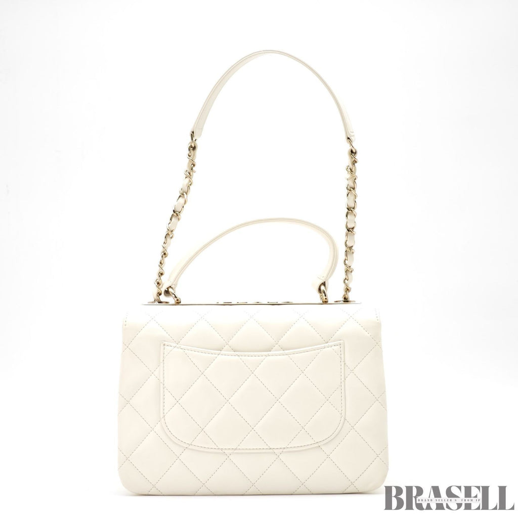 CHANEL Matelasse Coco Mark Lambskin Top Handle Flap Bag Chain Shoulder White