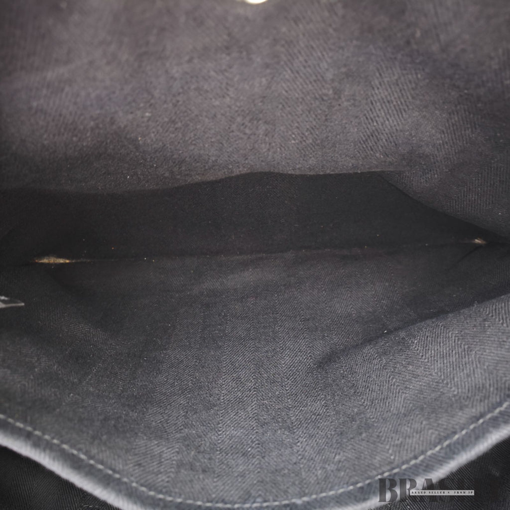HERMES Valparaiso MM Handbag Toile Chevron Leather Black Unisex With Dust Bag