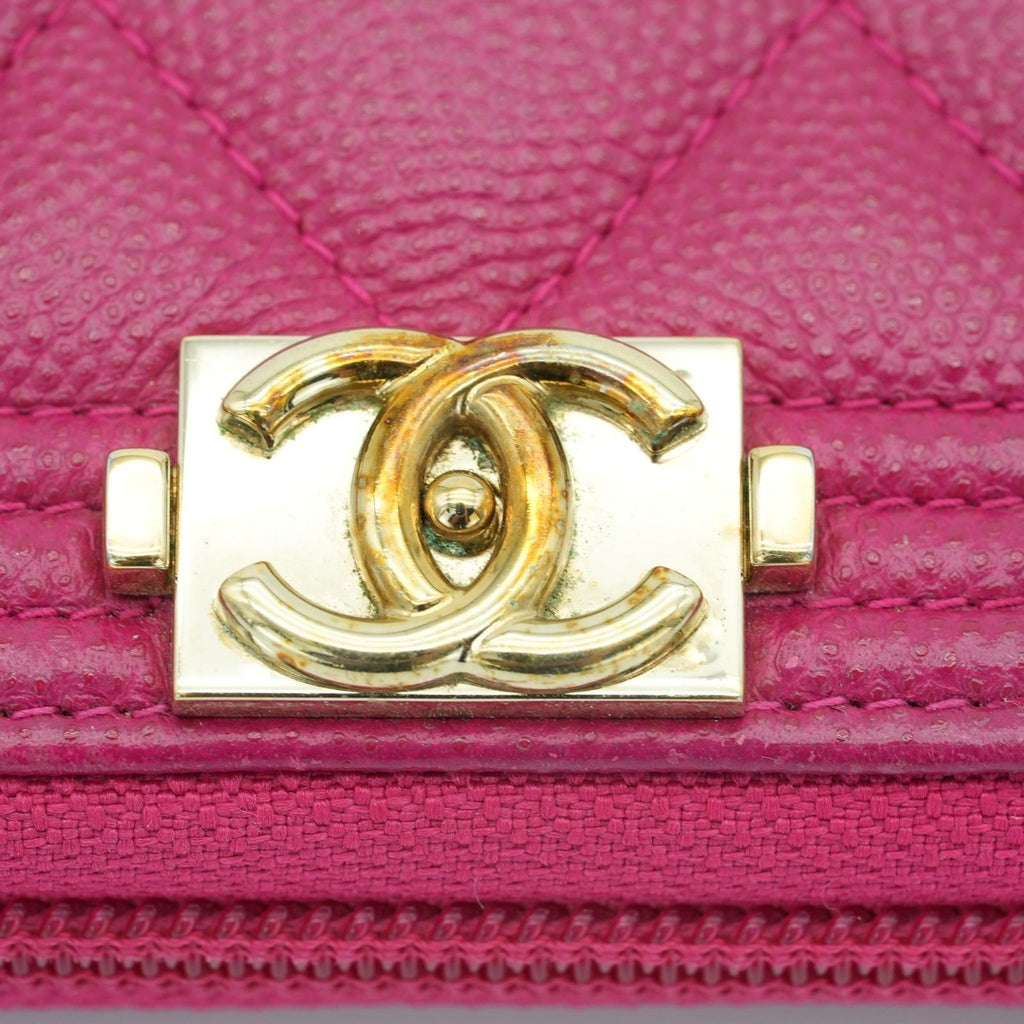 CHANEL Boy Chanel Caviar Leather Long Wallet Pink Women's 23 Series