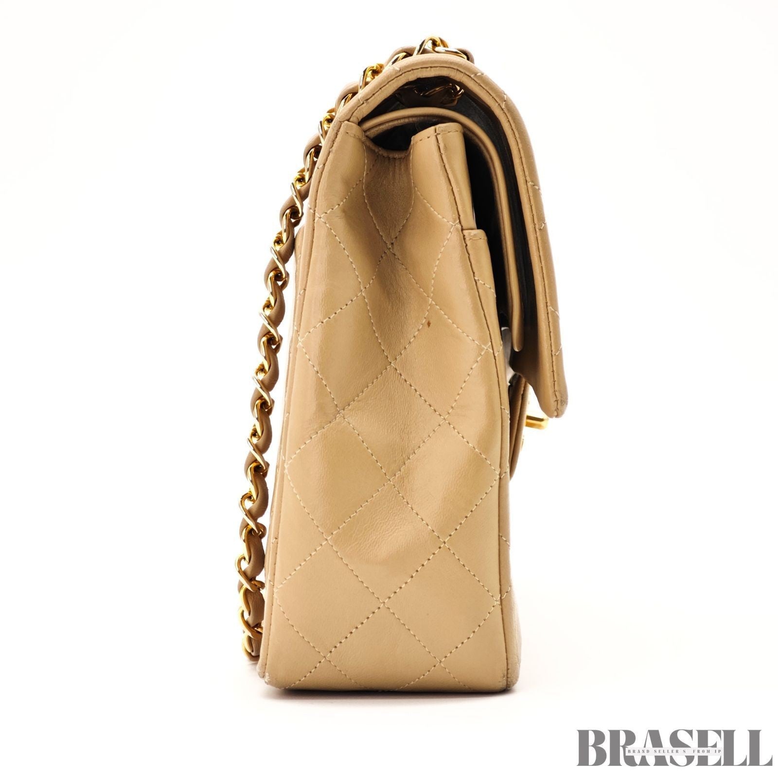 CHANEL Matelasse 25 Double Flap Lambskin 2-Way Shoulder Bag Beige Women's