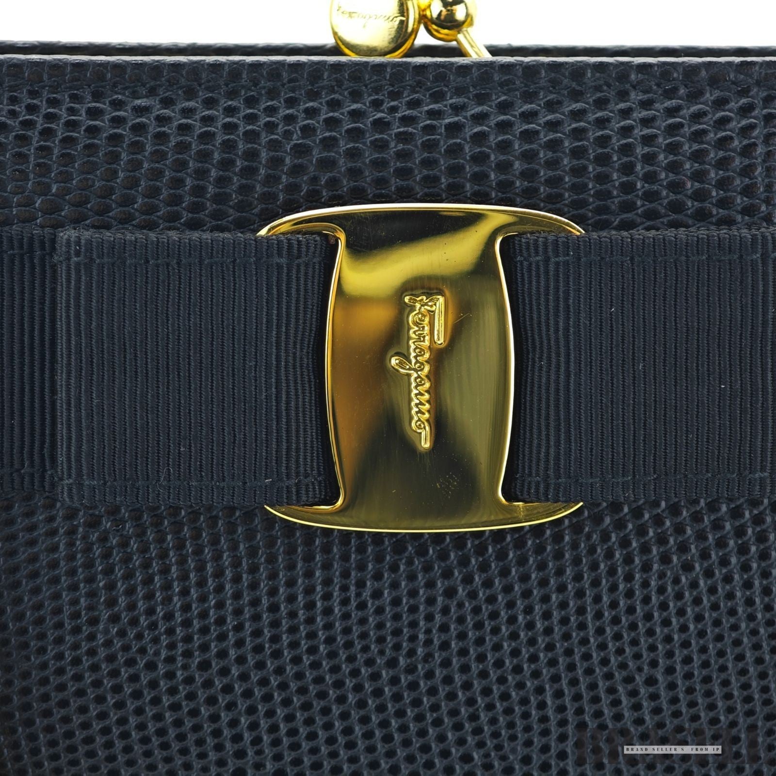 Salvatore Ferragamo Vara Ribbon 22-3054 Embossed Compact Shoulder Bag Black