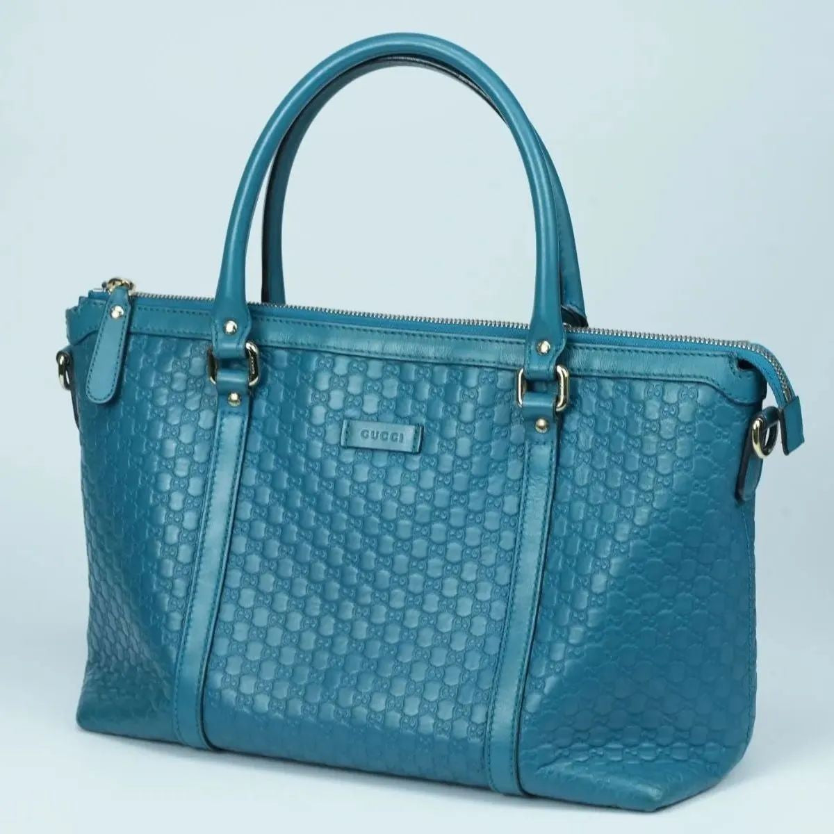 GUCCI Microguccissima GG Pattern Leather Tote Bag Emerald Blue