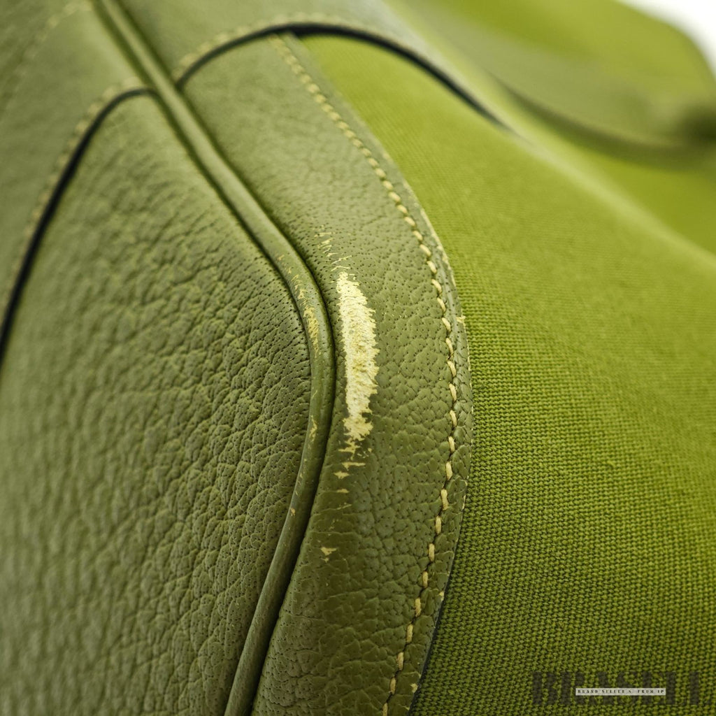HERMES Garden Party MM Green Cobalt Canvas Leather Tote Bag Women’s