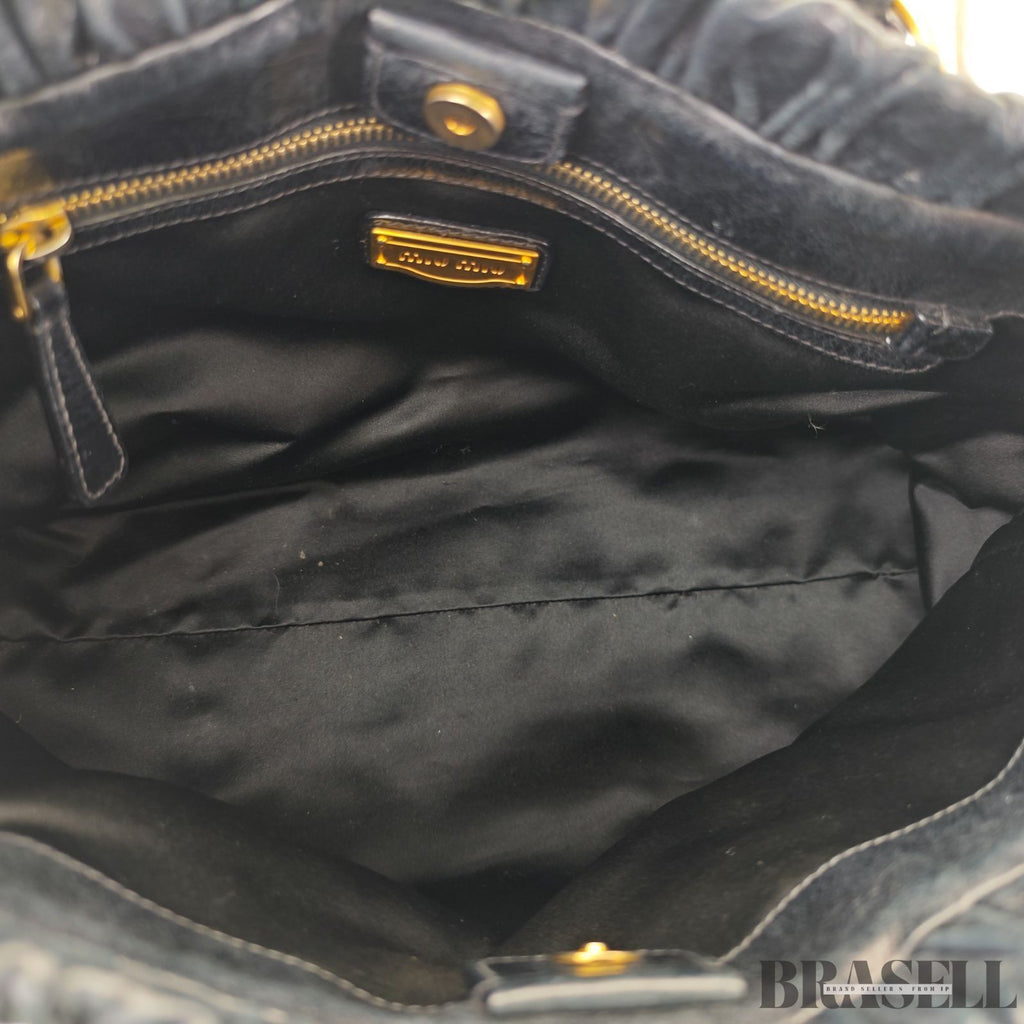 Miu Miu Gathered Handbag RT0383 2-Way Shoulder Bag Black