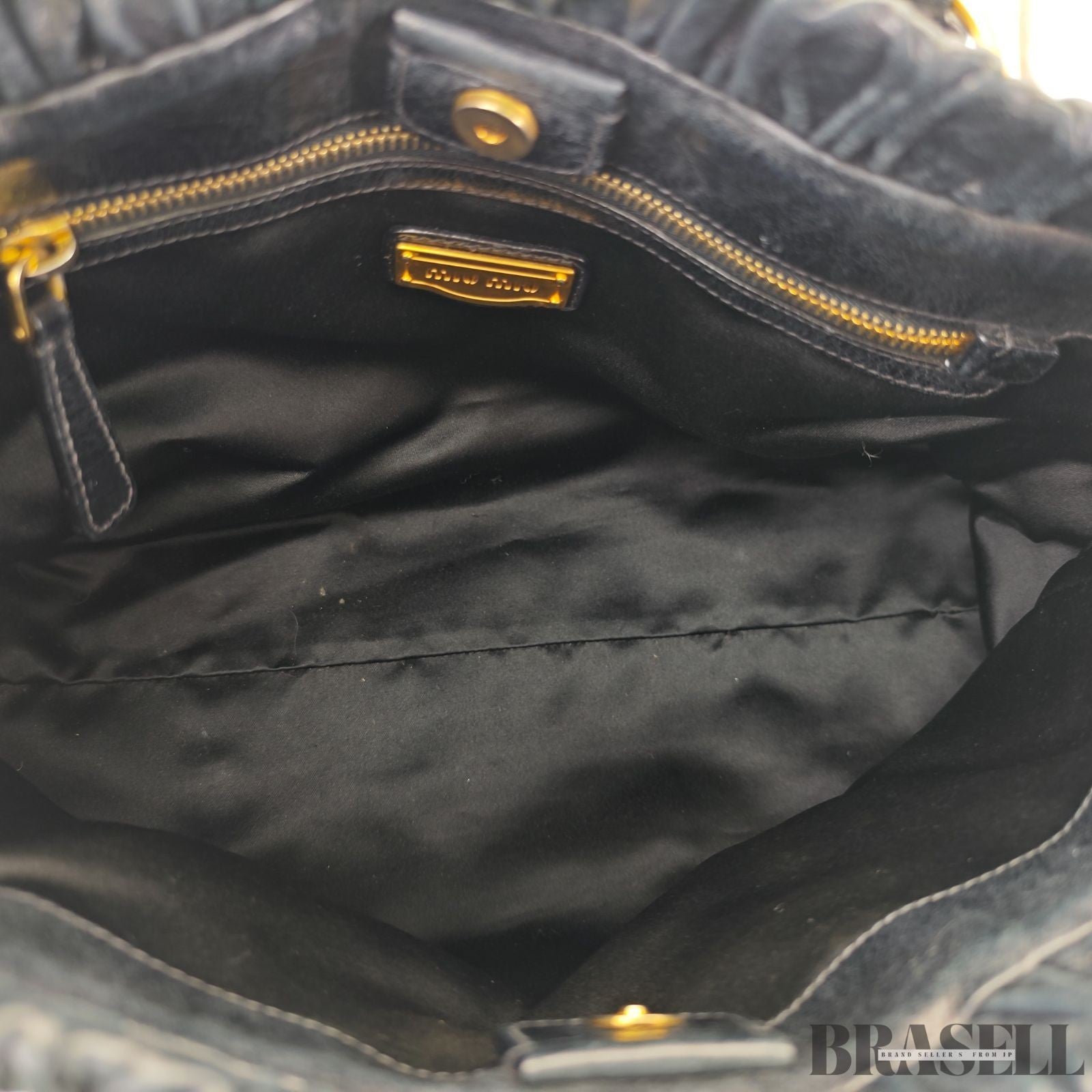 Miu Miu Gathered Handbag RT0383 2-Way Shoulder Bag Black