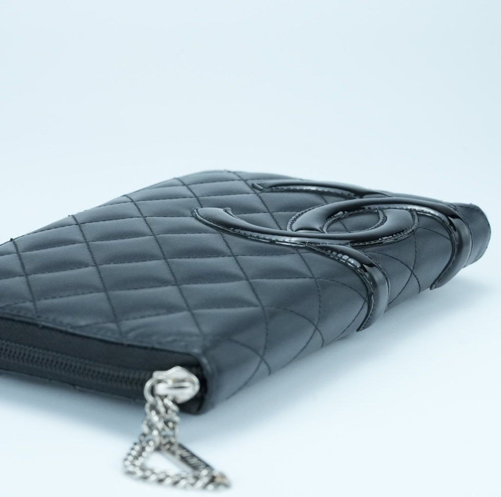 CHANEL Cambon Long Wallet Lambskin Black Women's with Box
