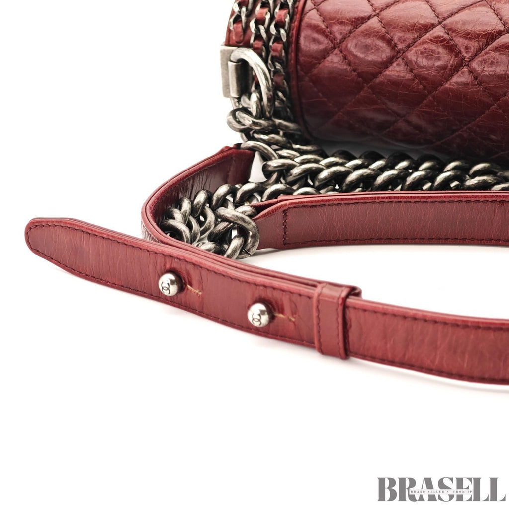 CHANEL Boy Chanel A67086 Flap Shoulder Bag Small Bordeaux Leather Women's