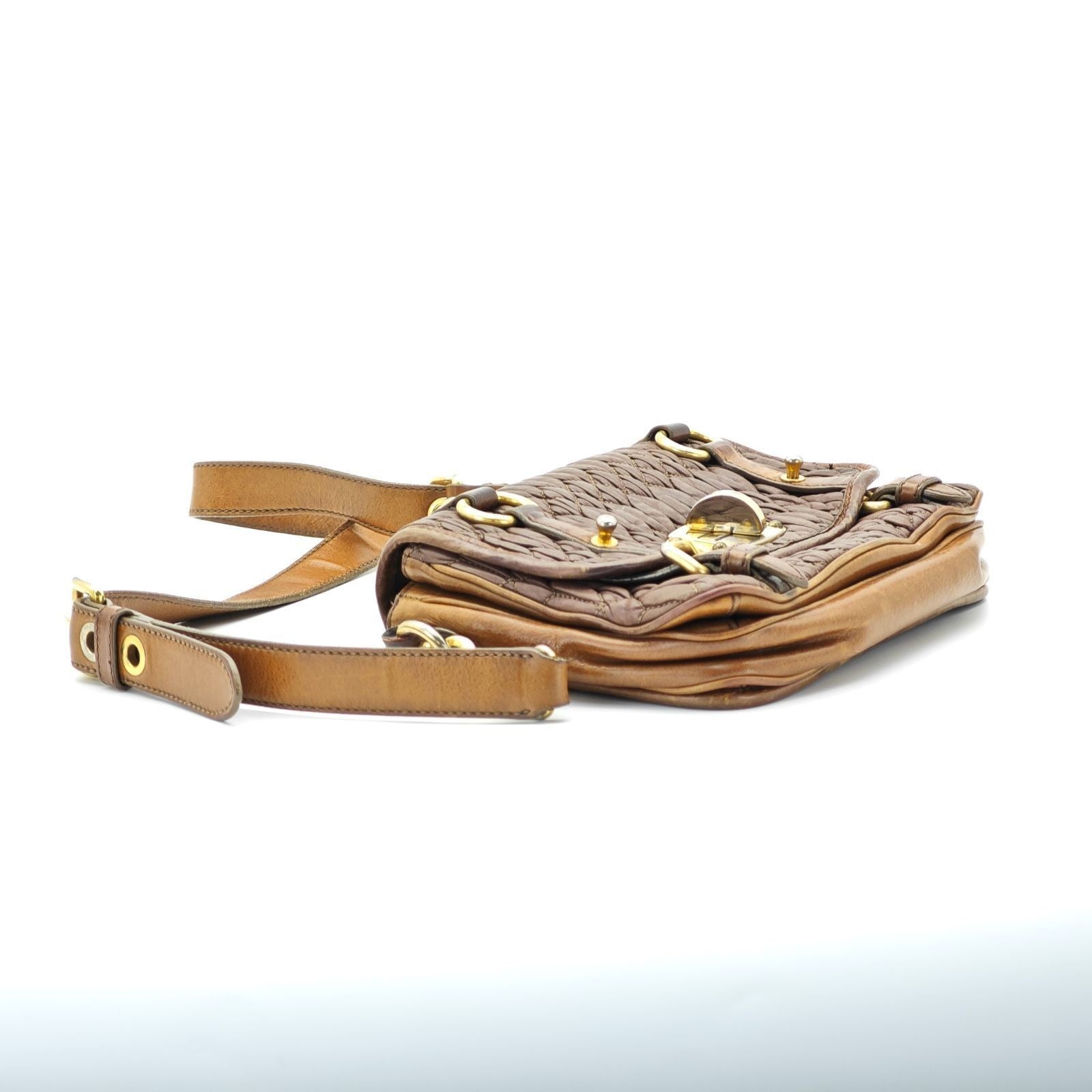 MIU MIU Nappa Croquet Matelassé Shoulder Bag Brown Unisex