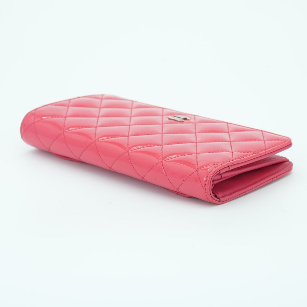 CHANEL Matelasse Long Wallet Enamel Pink Women's
