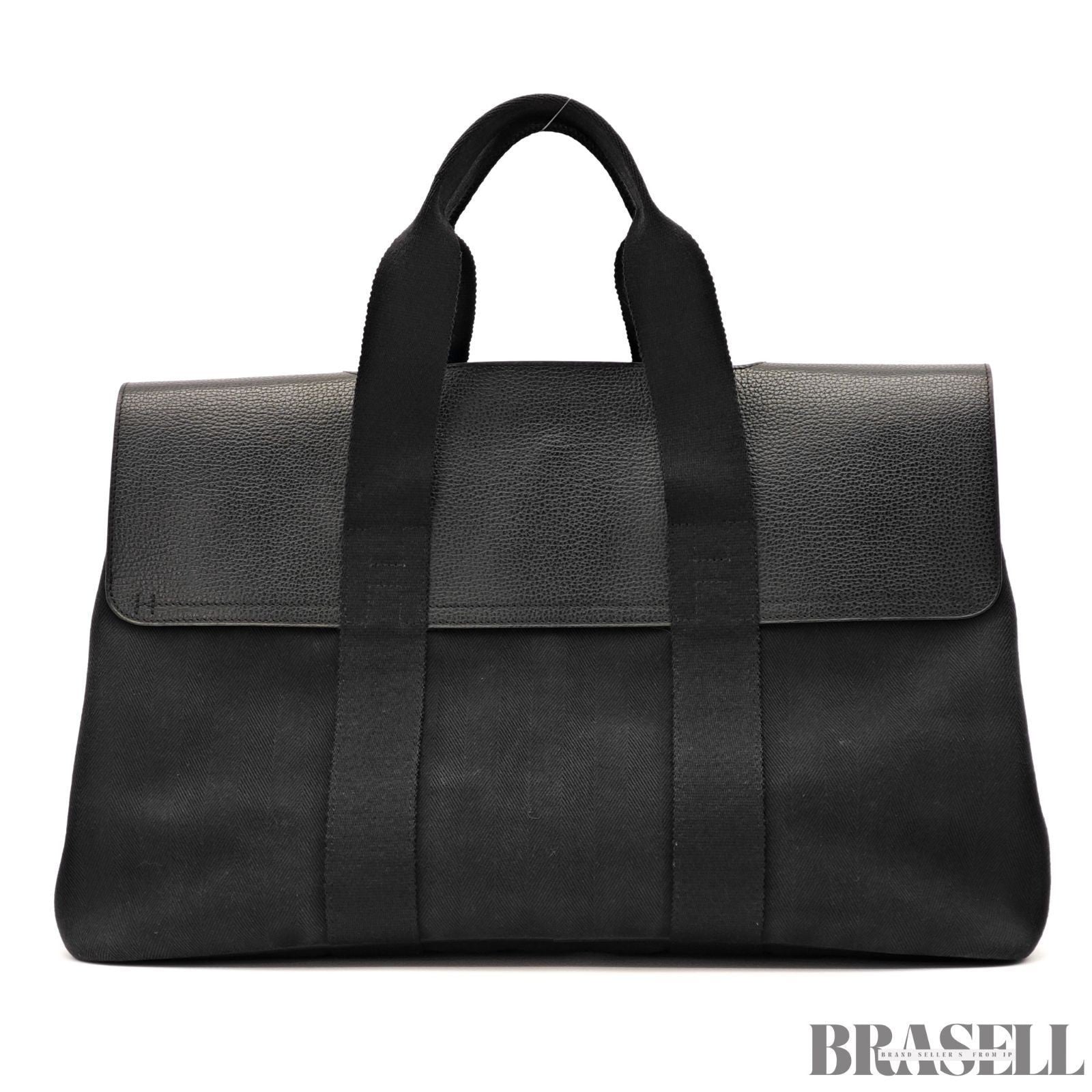 HERMES Valparaiso MM Handbag Toile Chevron Leather Black Unisex With Dust Bag