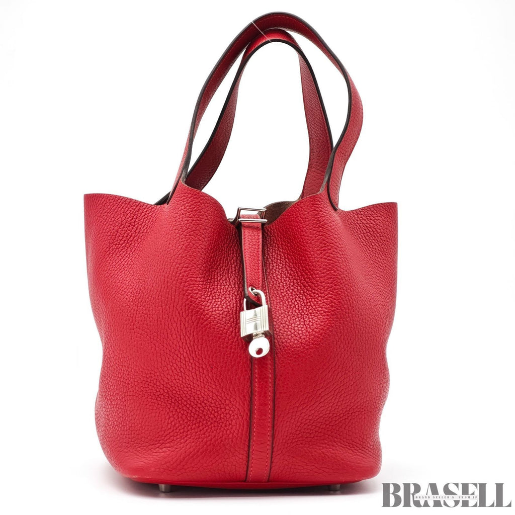 HERMES Picotin Lock MM Handbag Rose Extreme Clemence Leather Silver Hardware