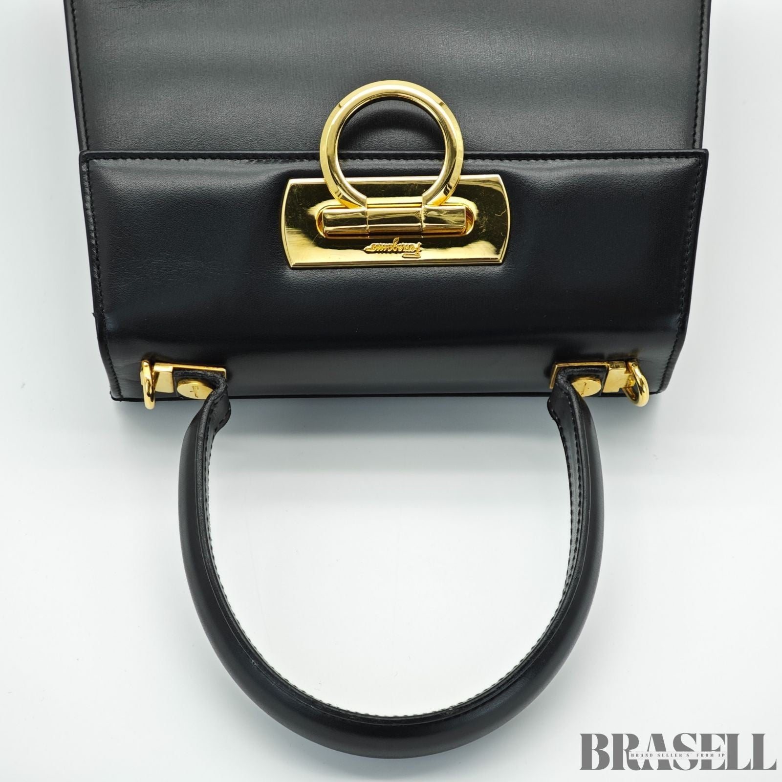 Salvatore Ferragamo Gancini Handbag with Flap Black color