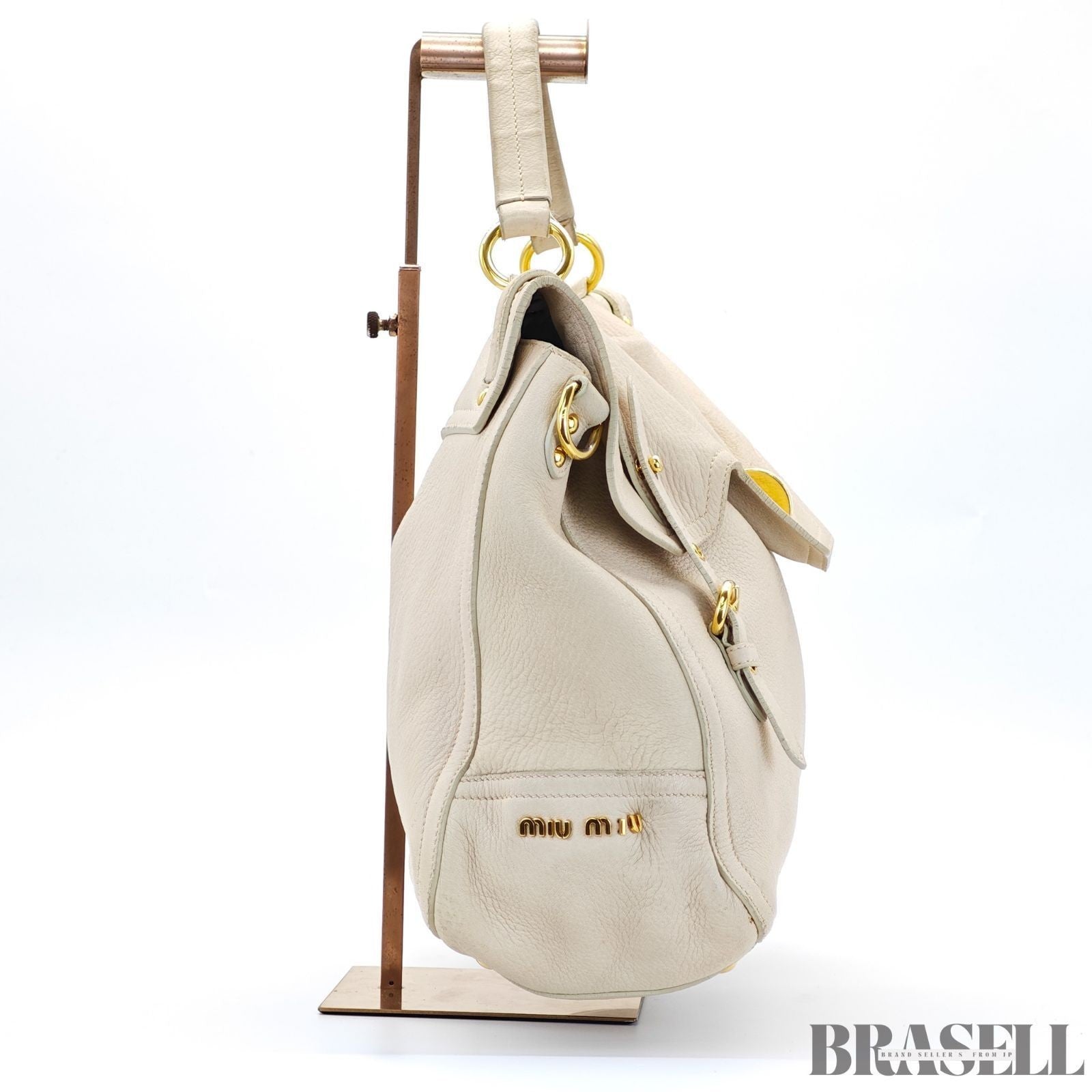 Miu Miu 2-Way Leather Tote Bag/Shoulder Bag Flap White Women's
