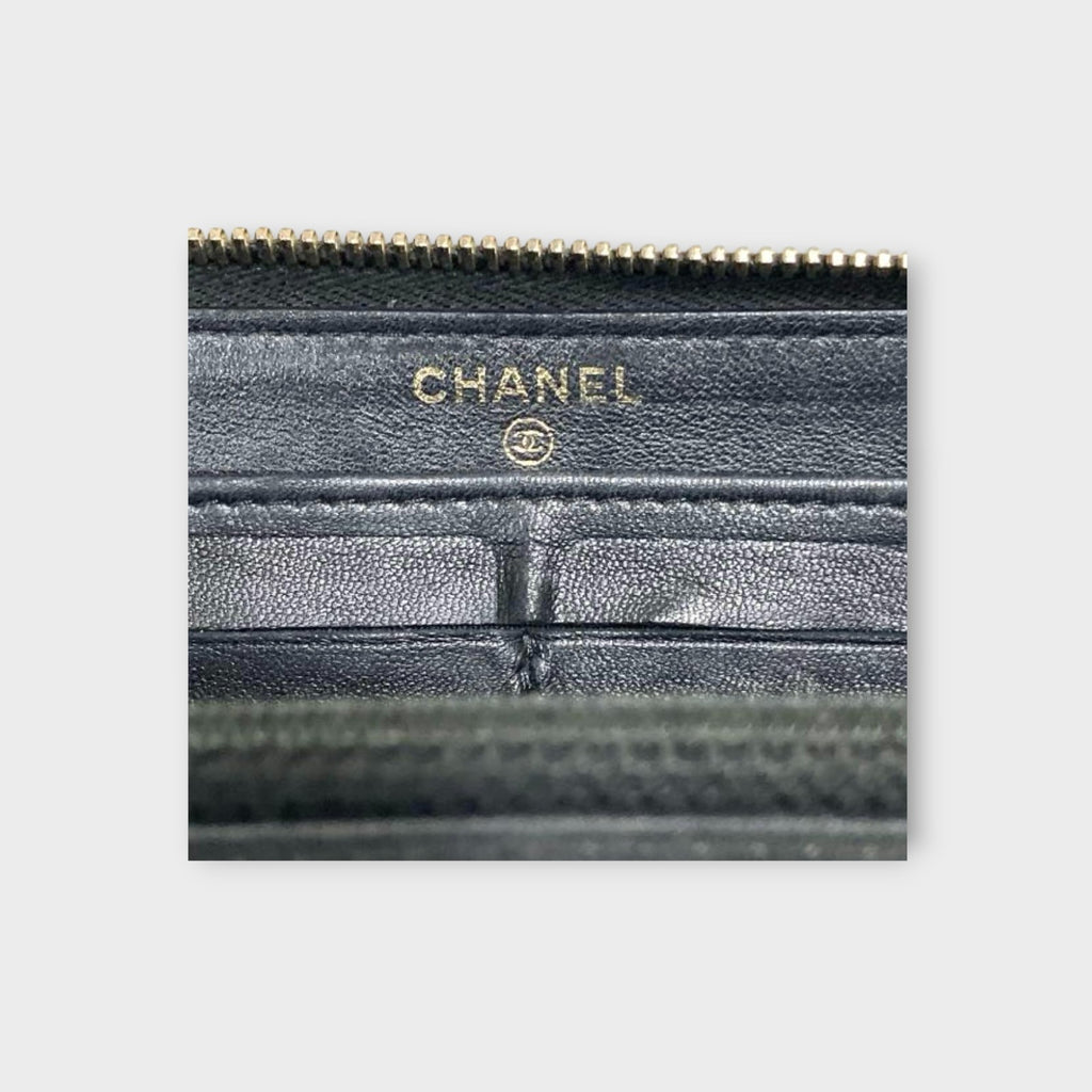 CHANEL Camellia Zippy Long Wallet with Gold Line and Coco Mark