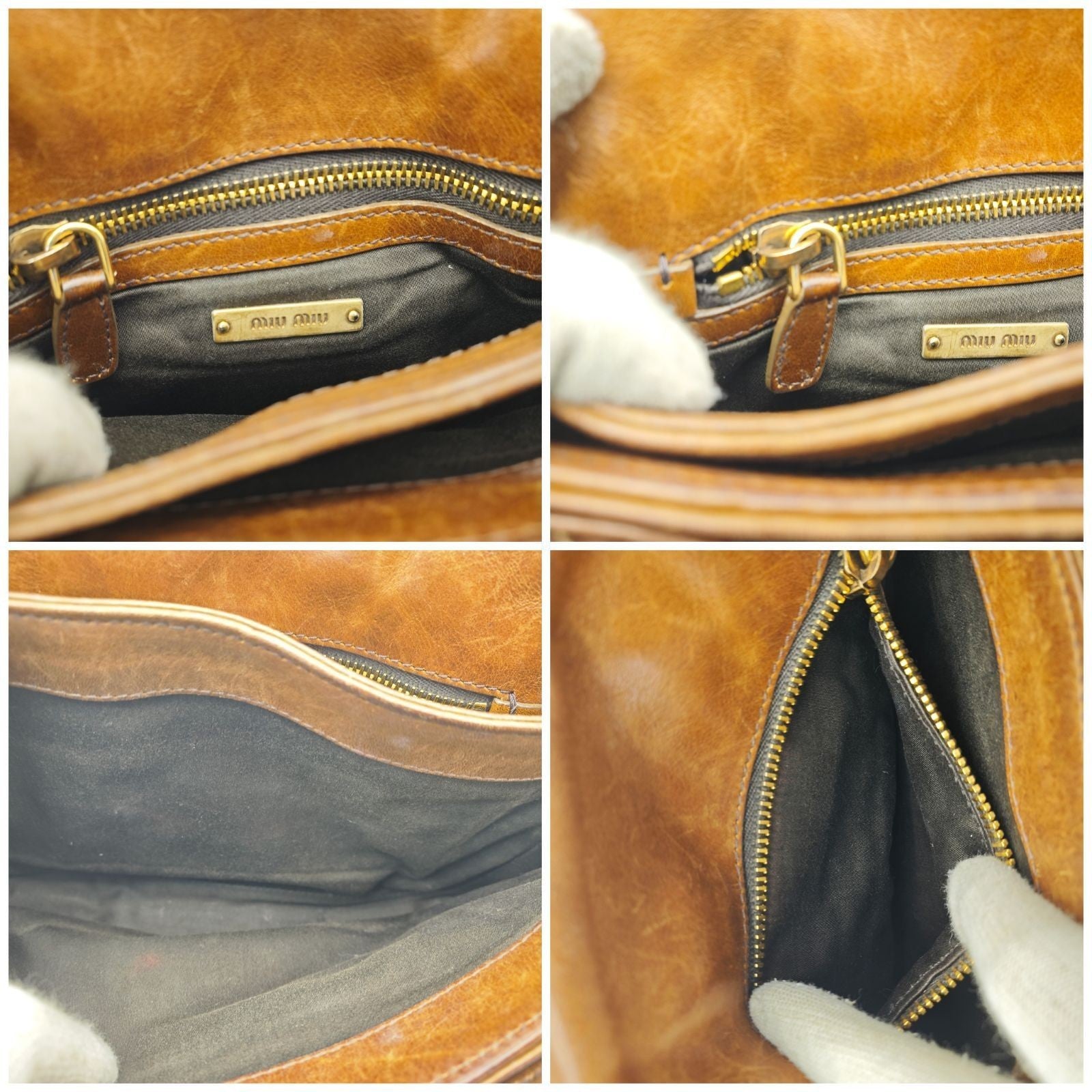MIU MIU Nappa Croquet Matelassé Shoulder Bag Brown Unisex