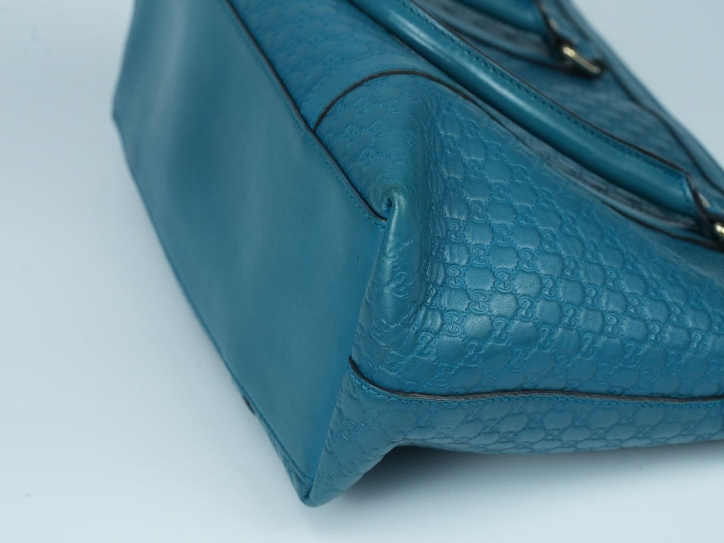 GUCCI Microguccissima GG Pattern Leather Tote Bag Emerald Blue
