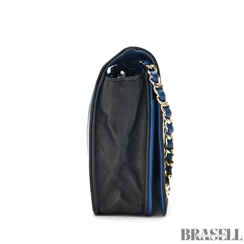CHANEL CC Chain Wallet Shoulder Bag Black Blue Women's with Guarantee Card