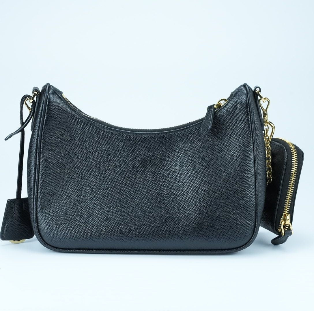 Prada Re-Edition 2005 Saffiano Leather Shoulder Bag in Black with Gold Hardware