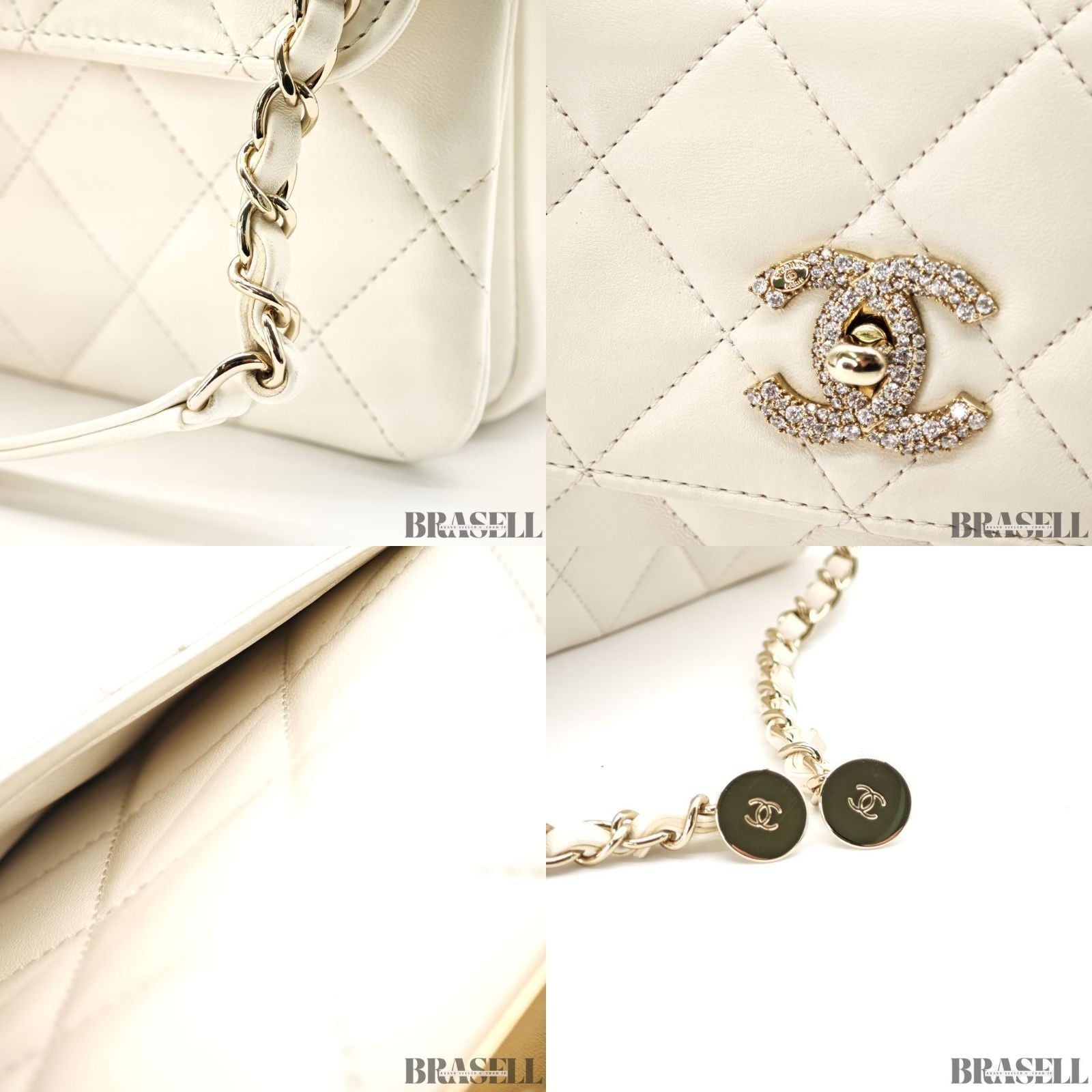 CHANEL Matelasse Coco Mark Lambskin Top Handle Flap Bag Chain Shoulder White