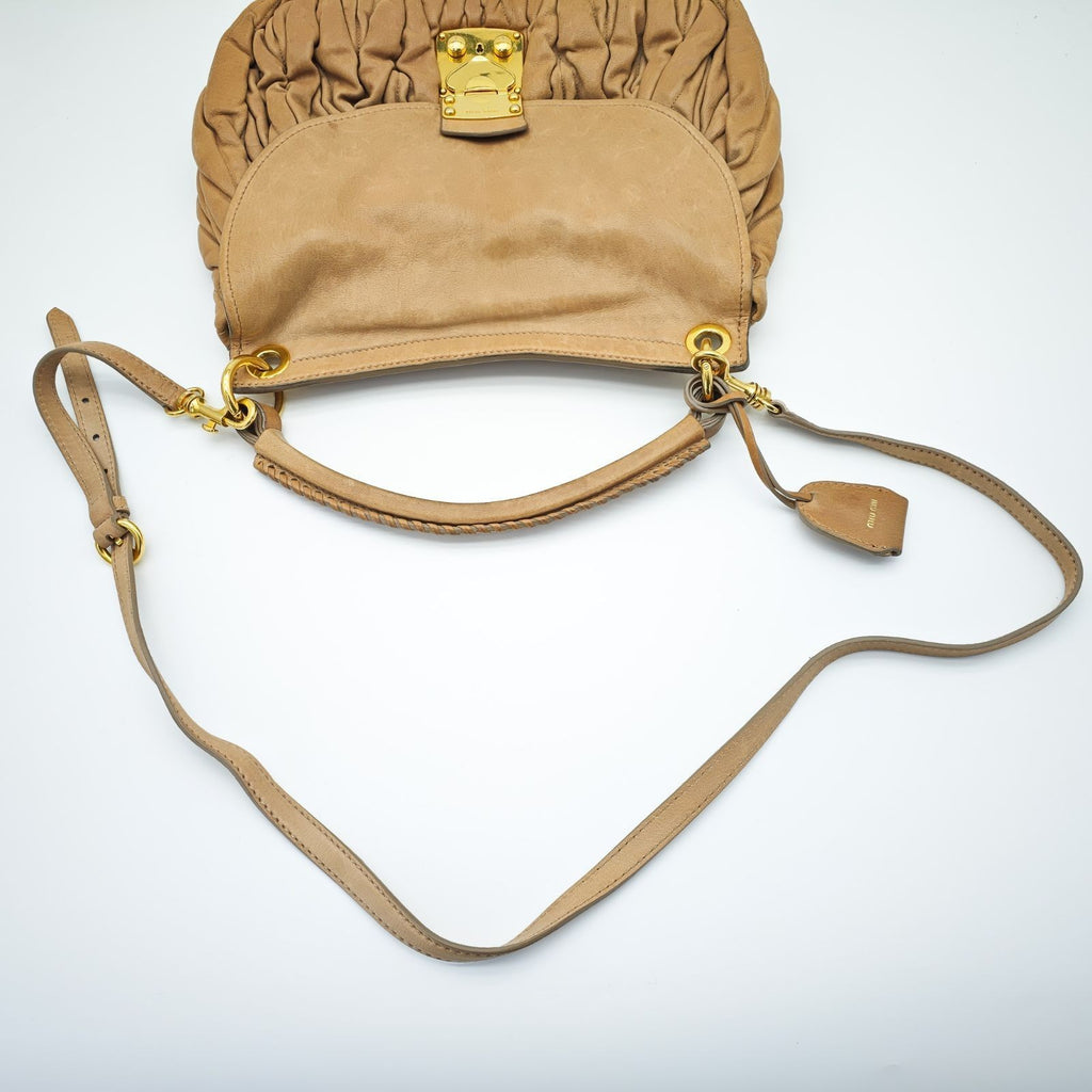 MIU MIU Matelassé Leather Handbag 2-Way Brown Women's