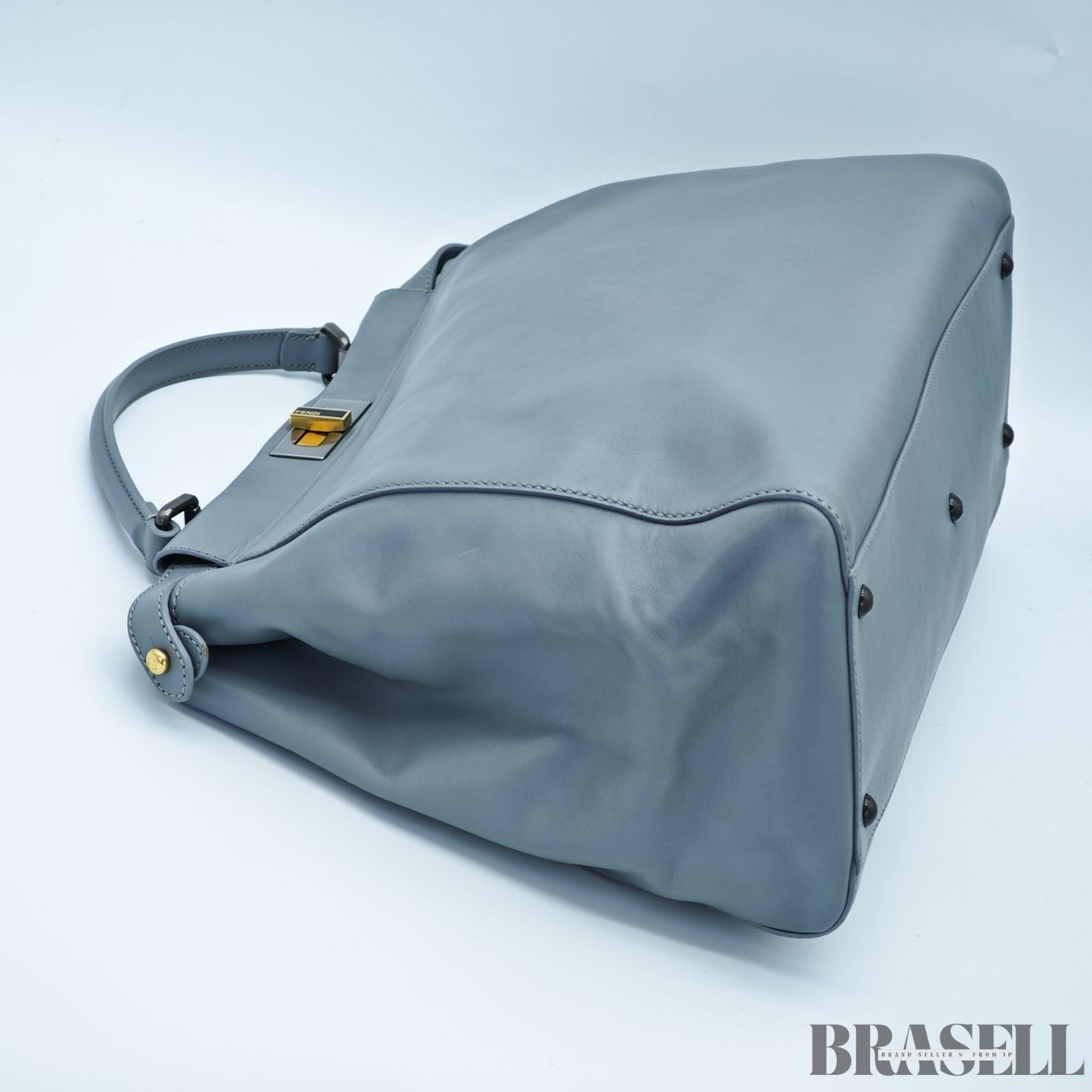 FENDI Peekaboo Large Gray Leather Handbag Shoulder Bag w/ Dust Bag Women's