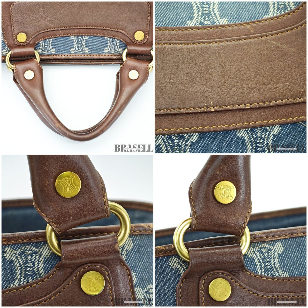 CELINE Macadam Boogie Bag YS00/75 Canvas Handbag in Blue Denim/Brown