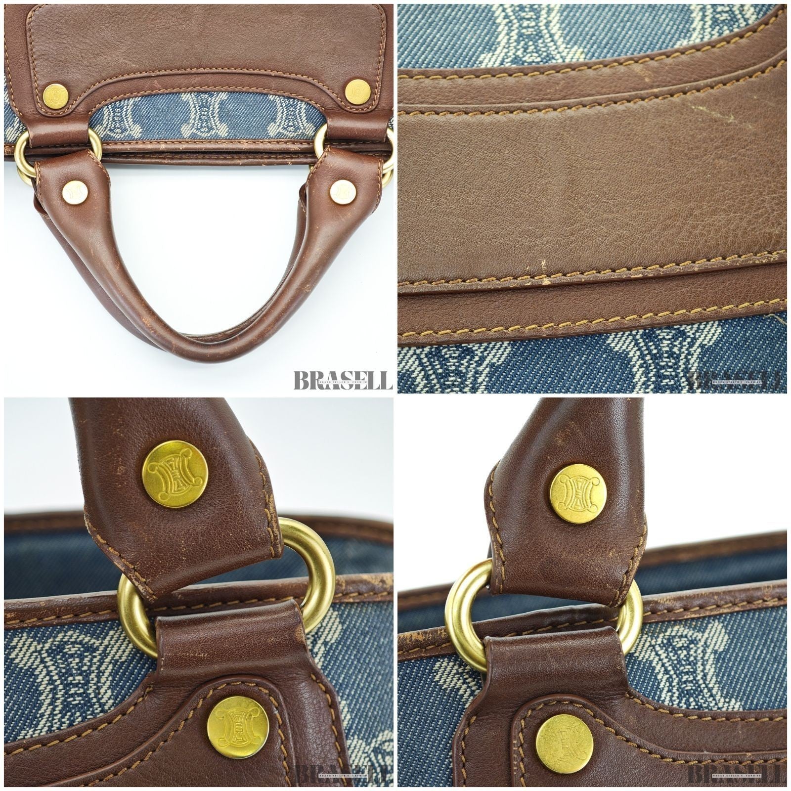 CELINE Macadam Boogie Bag YS00/75 Canvas Handbag in Blue Denim/Brown