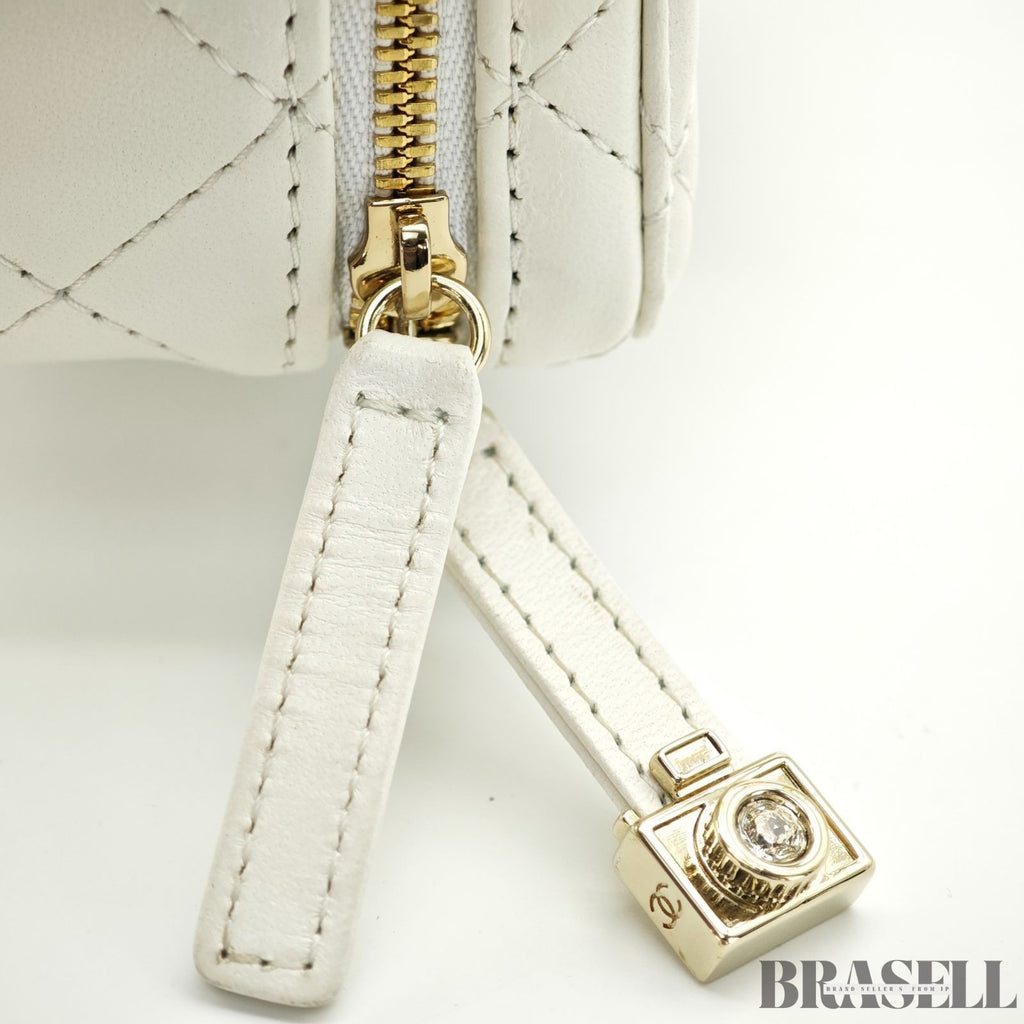 Chanel Matelassé Camera Bag AS4817 Shoulder Bag Compact With Mirror White