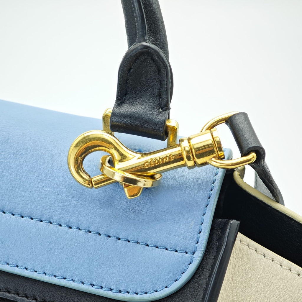 CELINE Trapeze Small 2-Way Handbag/Shoulder Bag Black Light Blue and Ivory